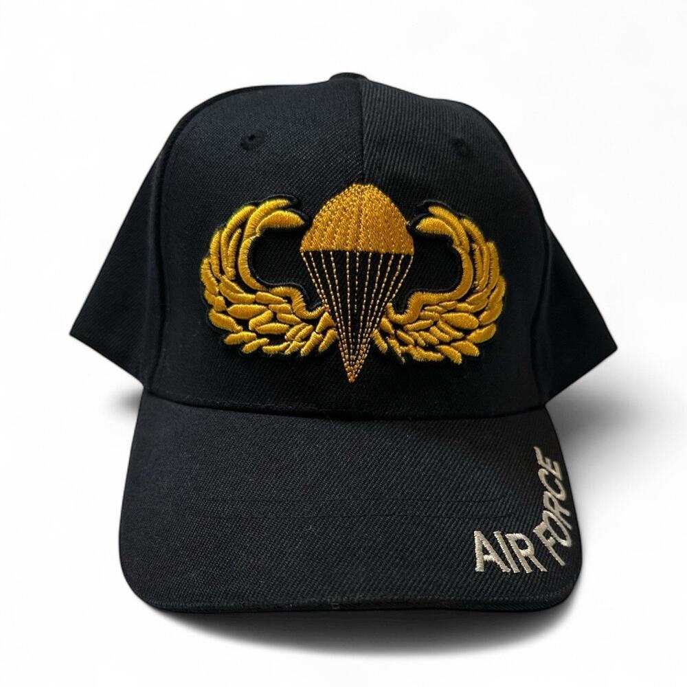 Air Force baseball cap gold wings and parachute adjustable black adult
